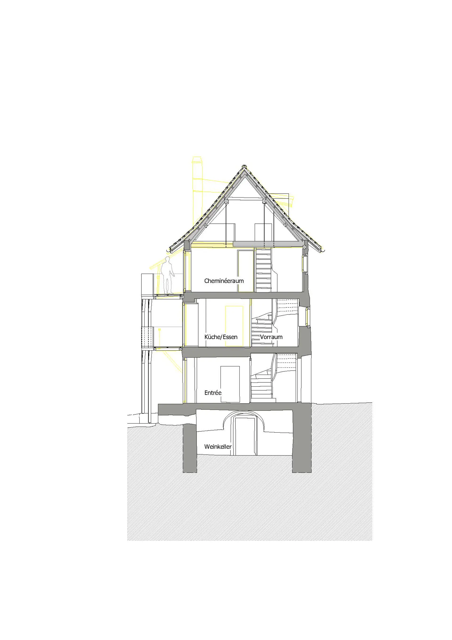 38_Sanierung und Umbau_Wohnhaus Dorfstrasse Almens_Schnitt A-A